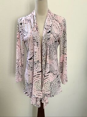 Kasper Pink Black White Abstract Open-Front Cardigan